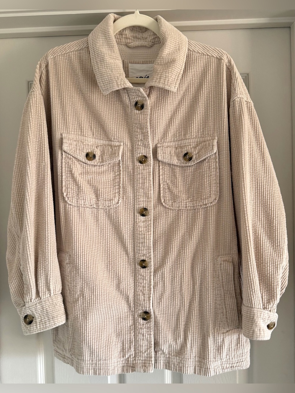 Aerie Women's Cream Corduroy Oversized Shacket - Cream Jacket with Pockets Sz M